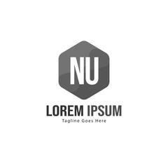 Initial NU logo template with modern frame. Minimalist NU letter logo vector illustration