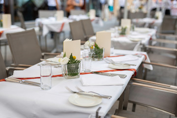 Closeup of a nice table at a restaurant fixed for dinner