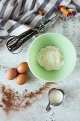 Green Glass Mixing Bowl with Vintage Beater