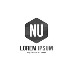 Initial NU logo template with modern frame. Minimalist NU letter logo vector illustration