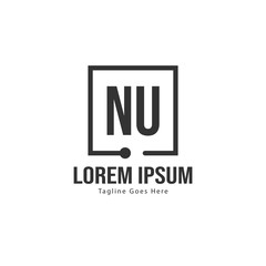 Initial NU logo template with modern frame. Minimalist NU letter logo vector illustration