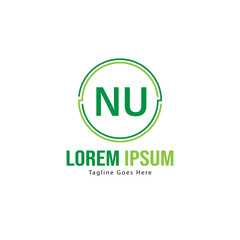 Initial NU logo template with modern frame. Minimalist NU letter logo vector illustration