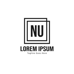 Initial NU logo template with modern frame. Minimalist NU letter logo vector illustration