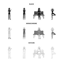 Vector illustration of posture and mood sign. Set of posture and female stock symbol for web.