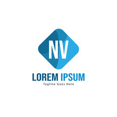 Obraz premium Initial NV logo template with modern frame. Minimalist NV letter logo vector illustration