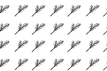 Hand drawn branch leaf floral autumn fall seamless pattern. Black on white or colored background. Tree, flower, stem, berries, harvest.