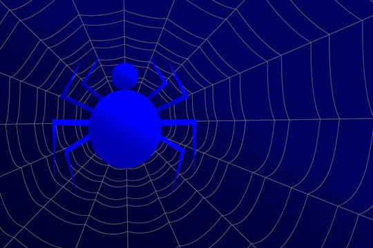 spider silhouette under the concentric cobweb on blue background