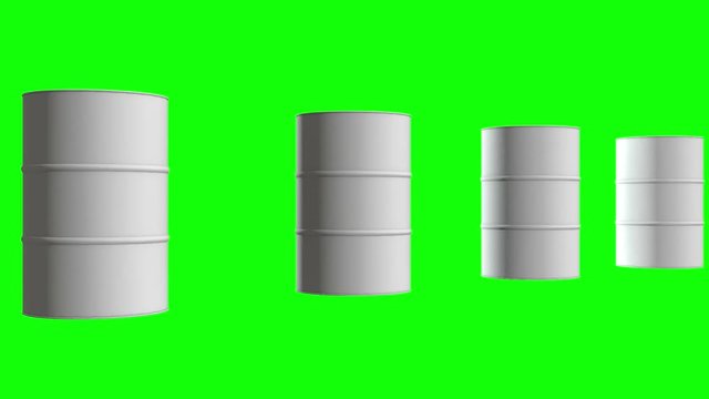 White blank metal barrel oil row. 3d render Video available in 4k FullHD and HD render footage