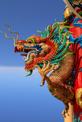 Fototapeta na wymiar Kopf eines asiatischen Drachen in einem Tempel, Detail 