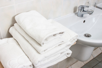 Obraz na płótnie Canvas White towel in the bathroom.