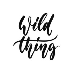Wild thing - hand drawn positive inspirational lettering phrase isolated on the white background. Fun typography motivation brush ink vector quote for banners, greeting card, poster design.