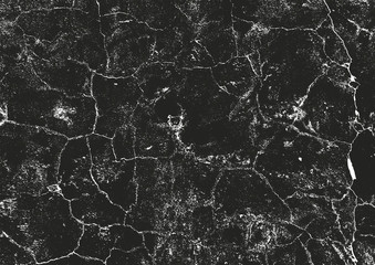 Distress old cracked concrete texture, vector illustration. Black and white grunge background. Stone, asphalt, plaster, marble.