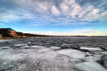 View of Lake Champlain in the winter near Burlington, Vermont