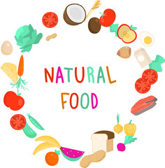 Circle of natural food, organic fresh vegetable and fruits