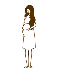 silhouette of woman pregnant standing on white background