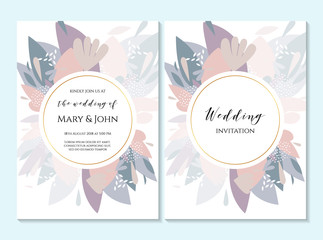 Wedding invitation, thank you card, save the date cards. Wedding invitation, baby shower, menu, flyer, banner template with floral pattern, hand drawn lettering, background. Summer wedding invitation.