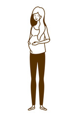 silhouette of woman pregnant standing on white background