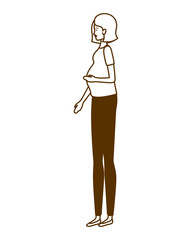silhouette of woman pregnant standing on white background