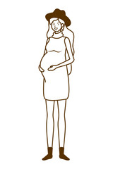 silhouette of woman pregnant standing on white background