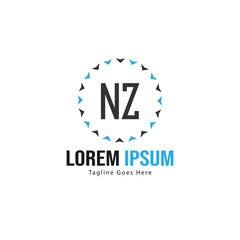 Initial NZ logo template with modern frame. Minimalist NZ letter logo vector illustration