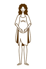silhouette of woman pregnant standing on white background