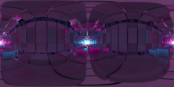 VR 360 panorama Abstract image of the cube background, the path to the light, Plastic Pink and Blue background