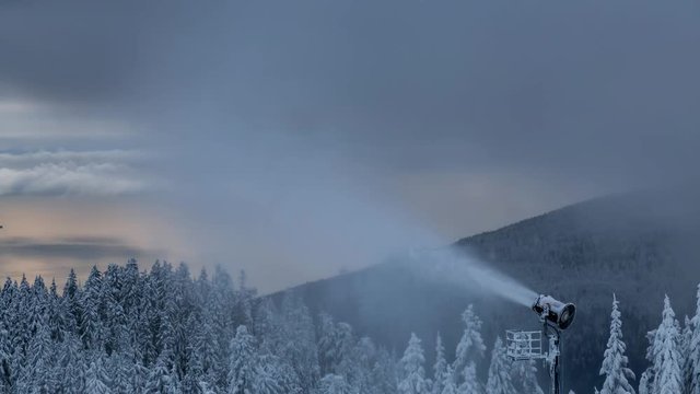 Scenic view of Grouse Mountain Ski Resort during a cloudy winter sunset. Taken in North Vancouver, British Columbia, Canada. Still Image Continuous Animation