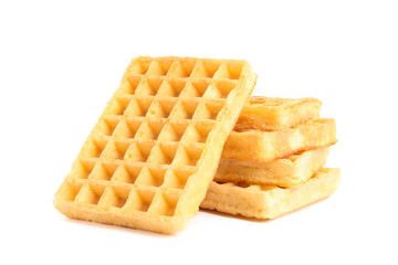 Group of sweet belgian waffles isolated on white background