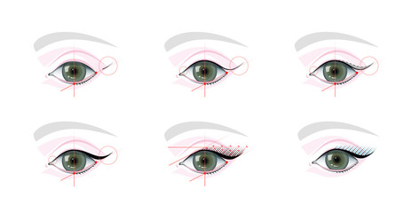 Eyes Permanent tattoo makeup scheme tutorial step by step