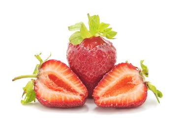 Ripe strawberries with leaves.