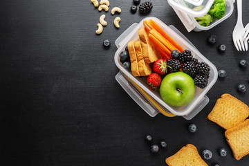 Healthy lunch to go packed in lunch box