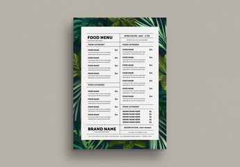 Tropical Food Menu Layout with Graphic Leaf Elements