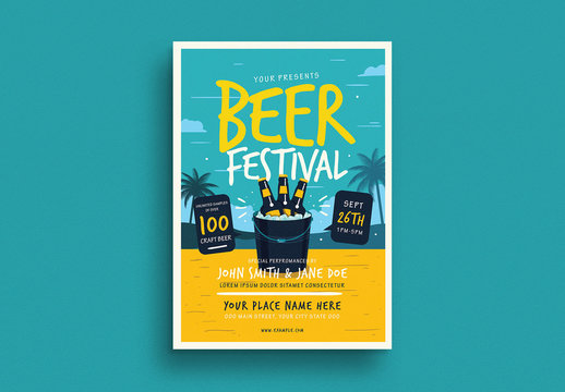 Summer Beer Festival Flyer Layout with Graphic Elements