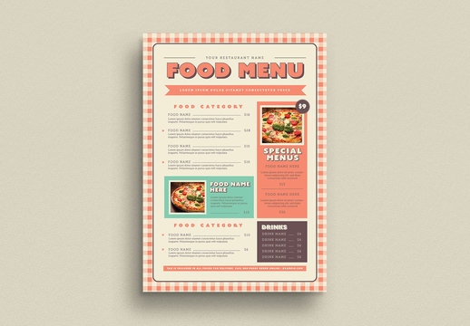 Food Menu Layout with Gingham Elements