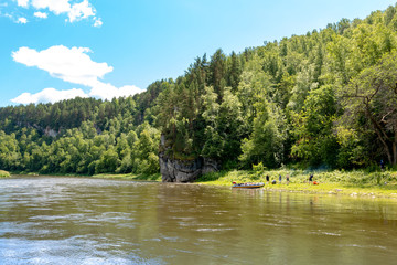 Obraz premium mountain river landscape flows on a summer day