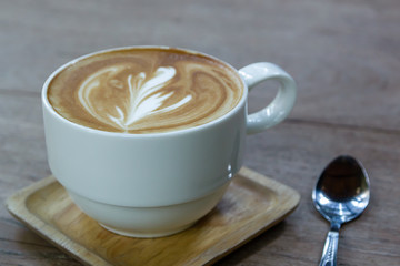White Cup Of Coffee Latte On Desk Wooden, Time Already Been Enjoy Coffee, Soft Focus On Capuccino Coffee For Background - Vintage Effect Process Picture