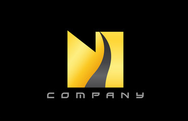 N yellow black alphabet letter logo icon design