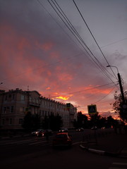 sunset in city