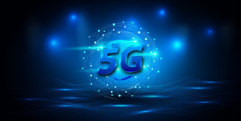 5G global network connection. World map point and line composition concept. Earth Communications. Logistics Dark blue background