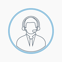 Call centre operator icon with headphone symbol. Line style vector EPS.