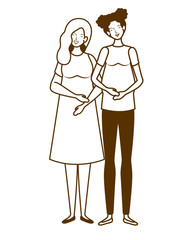 silhouette of women pregnant standing on white background