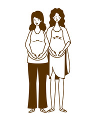 silhouette of women pregnant standing on white background