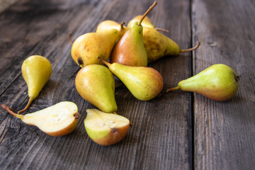 Fresh organic pears on a old wooden table