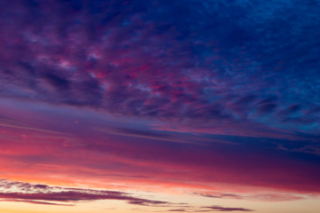 Colored clouds on sunset, amazing sky.