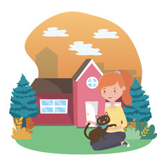 Girl with cat cartoon design