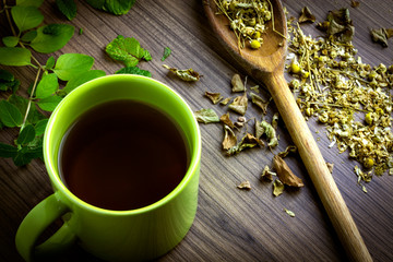 cup of tea on wooden table