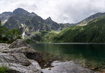Small Mountains Lake Morskie Oko. Tatra National Park, Poland.