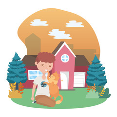 Fototapeta premium Boy with cat cartoon design