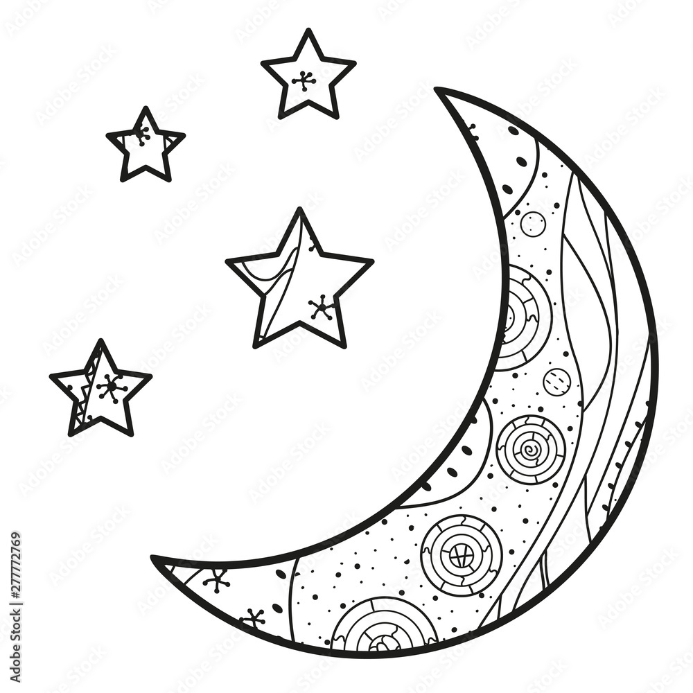 Wall mural crescent moon and stars with abstract patterns on isolation background. design for spiritual relaxat