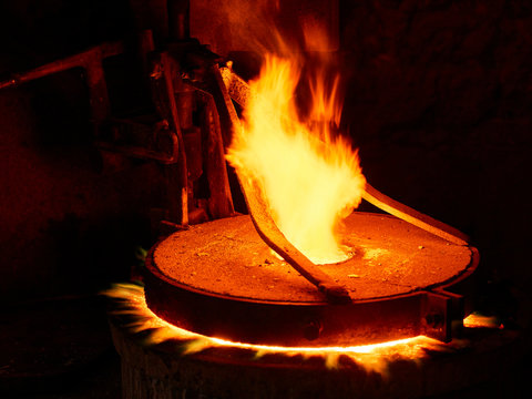 Industry, furnace during melting copper